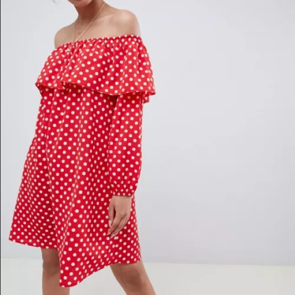 ASOS Polka Dot Dress maternity wear off shoulder